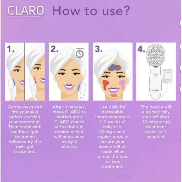 CLARO Acne Treatment Light Therapy System by SPA Sciences, Blue & Red LED - Picture 9 of 14